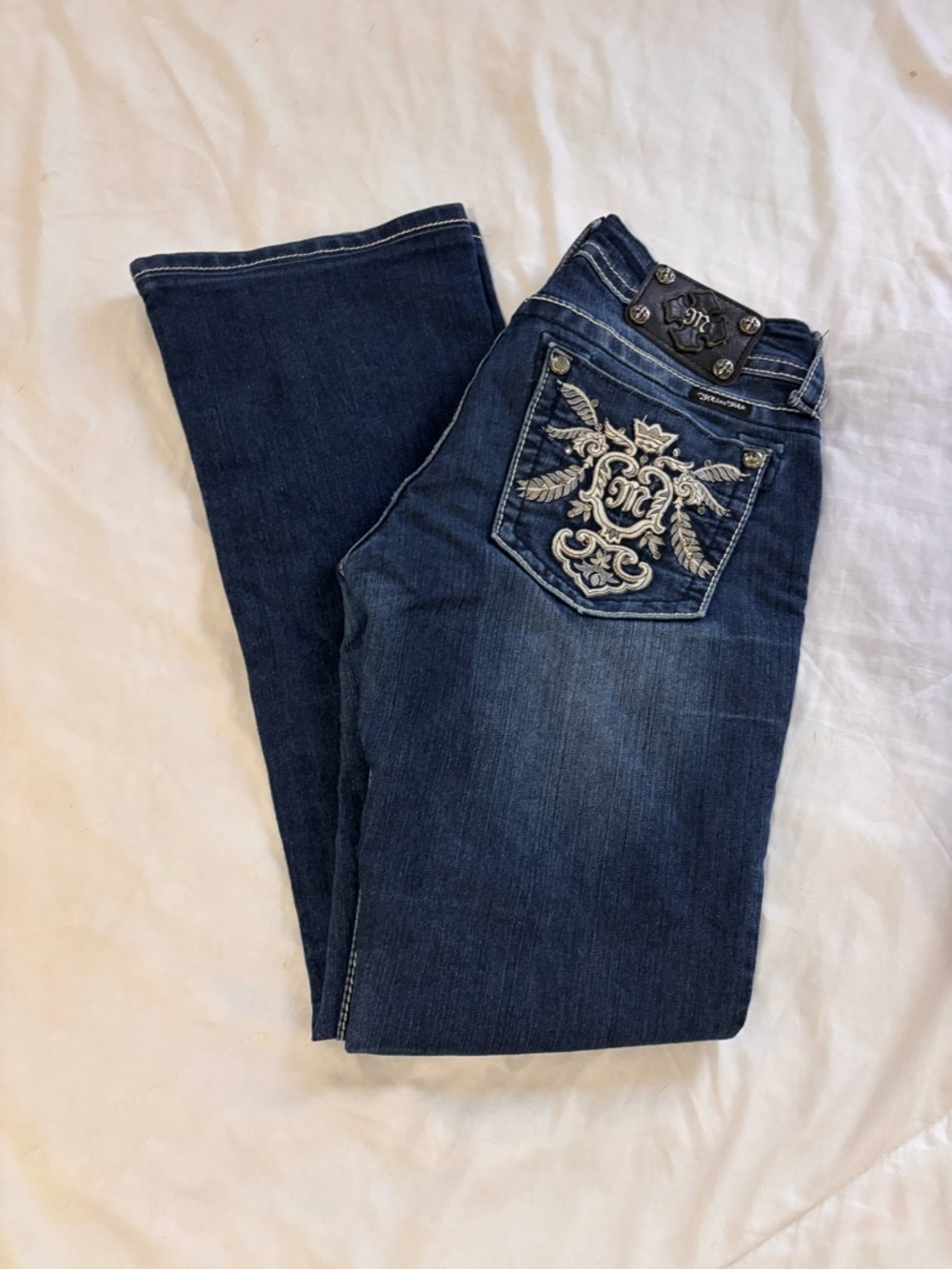 Miss Me Dark Blue Boot Cut Jeans with Embroidered Pocket